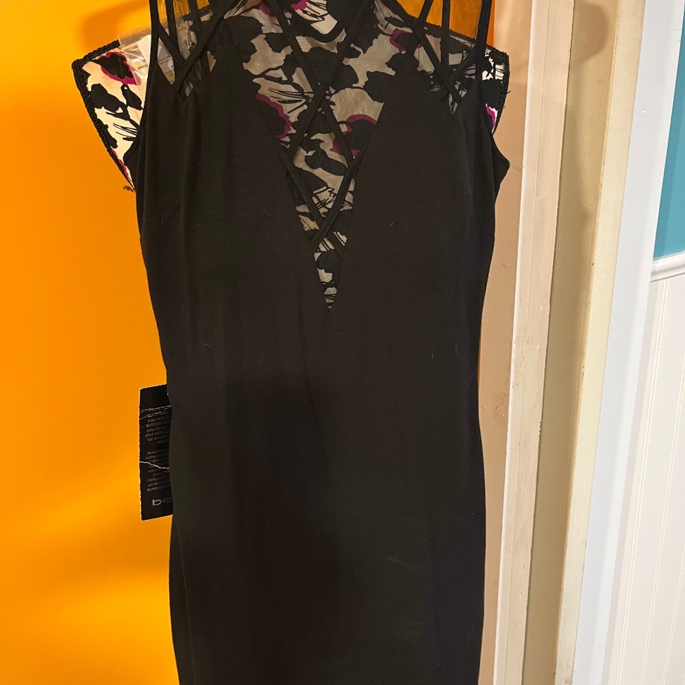 Bebe black dress with sheer accents